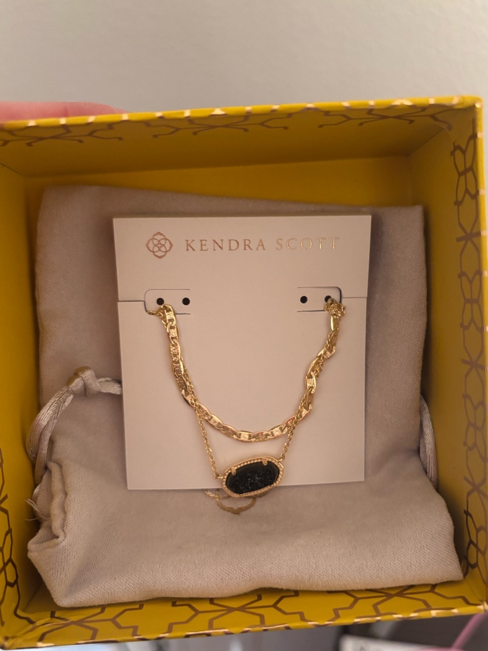 Kendra Scott Gold Layered Necklace with Black Druzy Charm